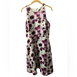Banana Republic women's Gray Purple Floral Fit &Flare Chiffon Dress Size 6